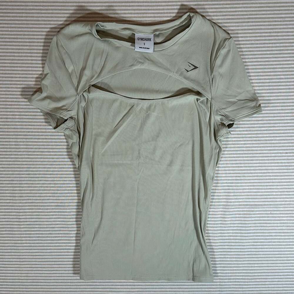 Gymshark Ribbed Cutout Short Sleeve T-Shirt Sage Green Size S